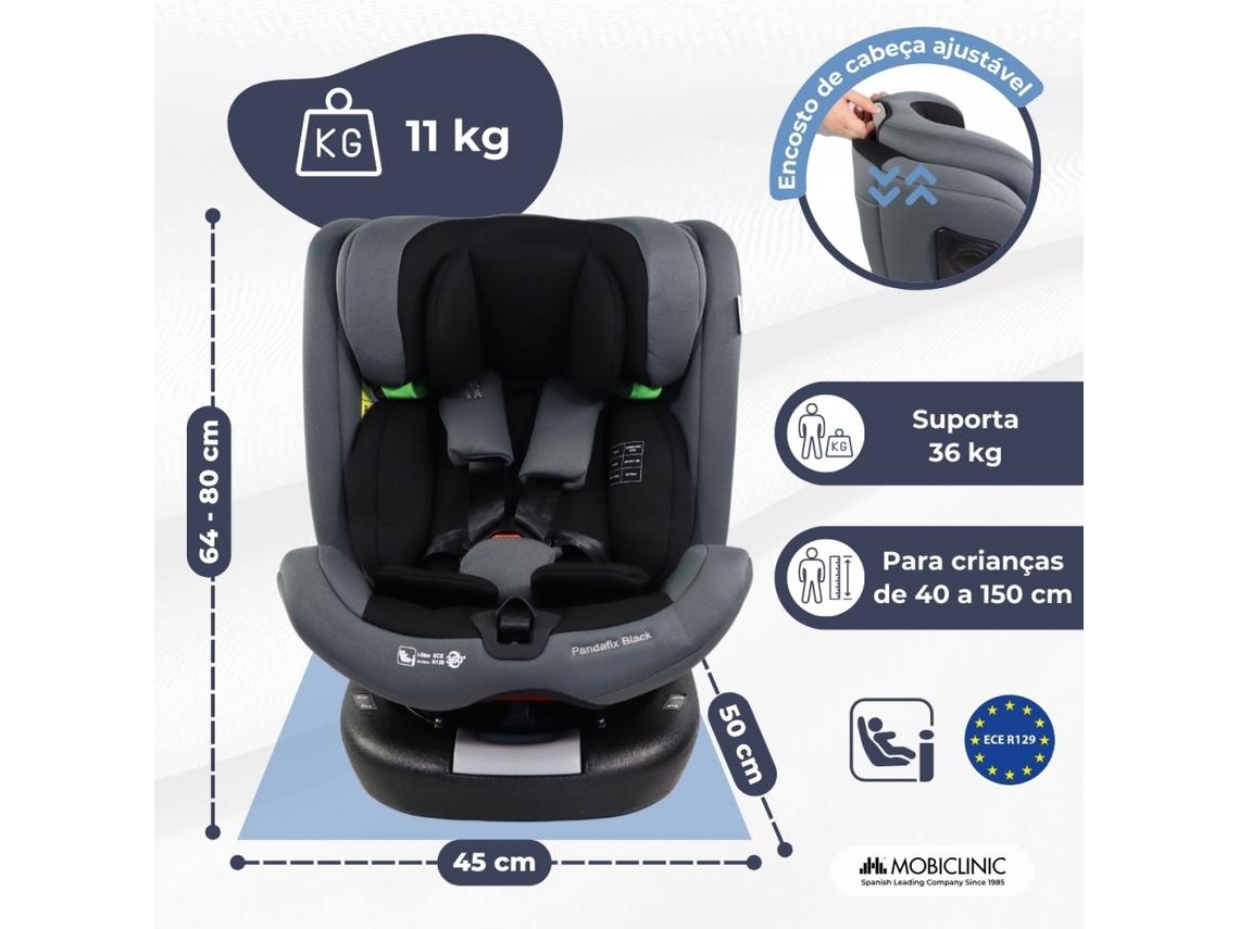 Cadeira auto giratória 360º Reclinável 40-150 cm 0-12 anos Top Tether Ajustável Preto Pandafix MOBICLINIC