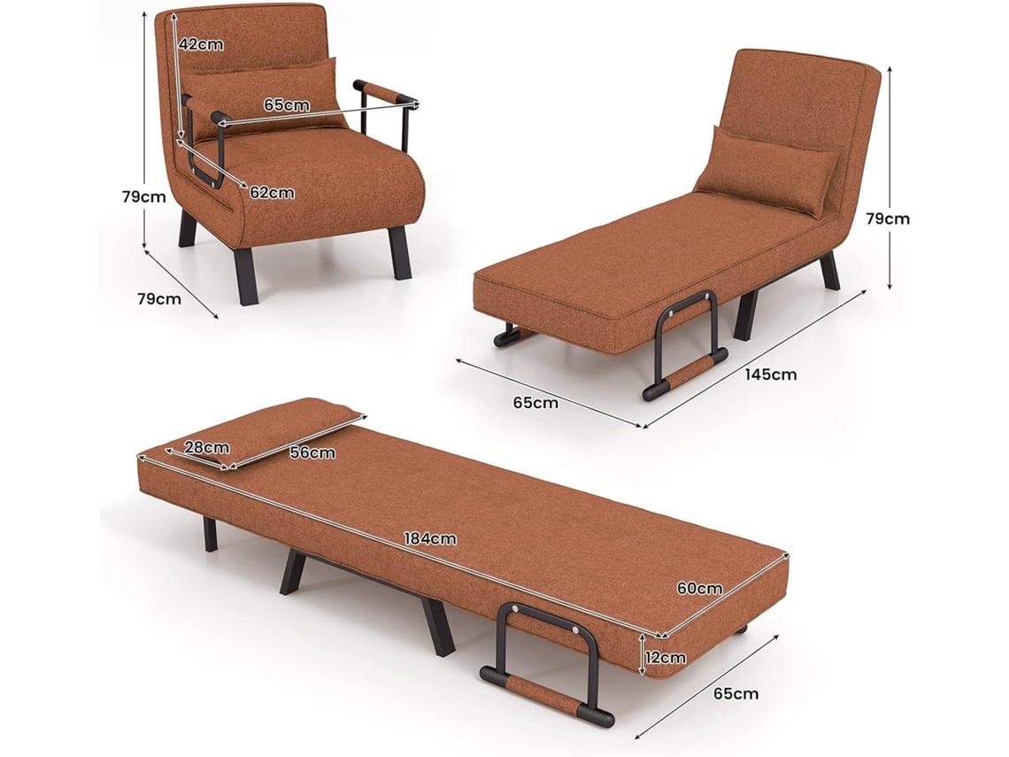 Sofá-Cama Conversível Cadeira Tripla para Solteiro com Encosto Ajustável em 6 Posições Almofada Removível e Assento Estofado COSTWAY