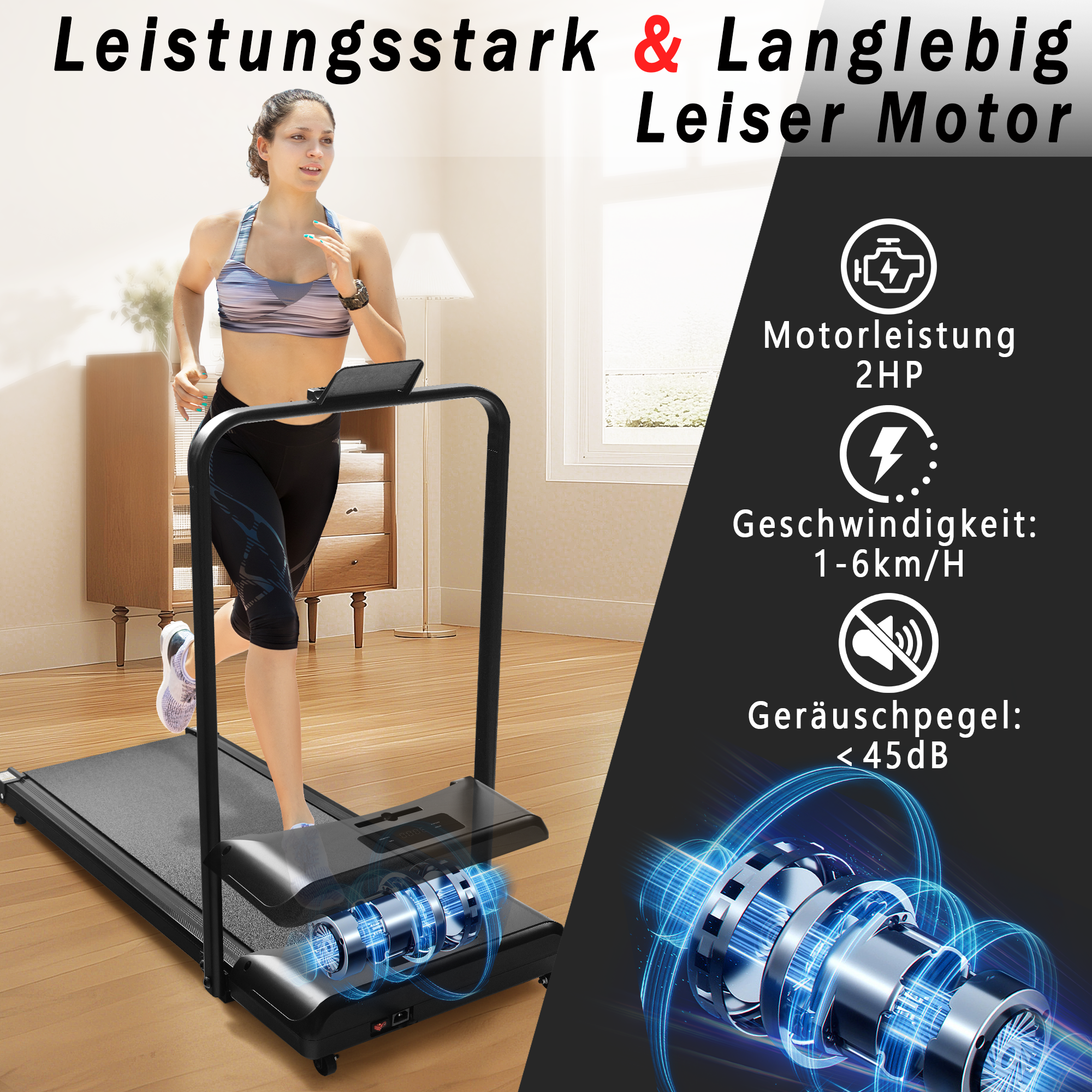 Passadeira Ergométrica Para Uso Doméstico Com Ecrã Led Comando À Distância E Barras De Apoio Dobráveis Zmh