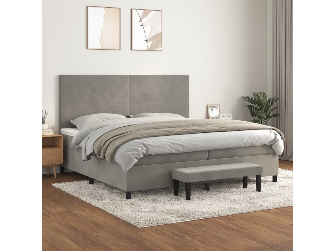 vidaXL Cama com molas/colchão 200x200 cm veludo cinzento-claro