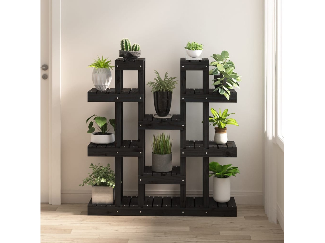 Suporte para plantas VIDAXL Preto Madeira de pinho (104,5x25x109,5 cm)