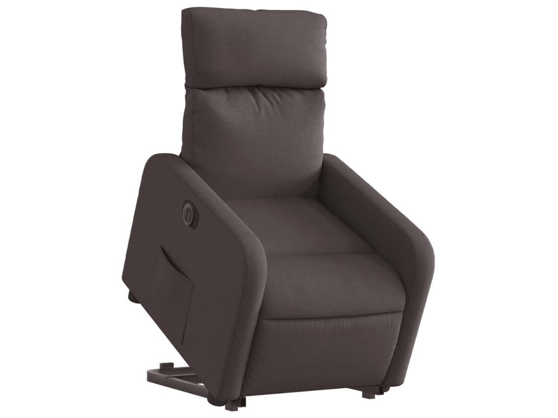 Poltrona reclinável elevatória elétrica tecido castanho-escuro