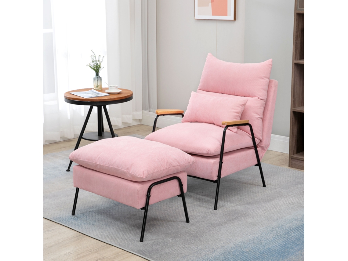 Poltrona Relax Veludo Cotelê (70% poliéster, 25% acrílico), Espuma e Aço cor Rosa 68x91,5x88 cm HOMCOM