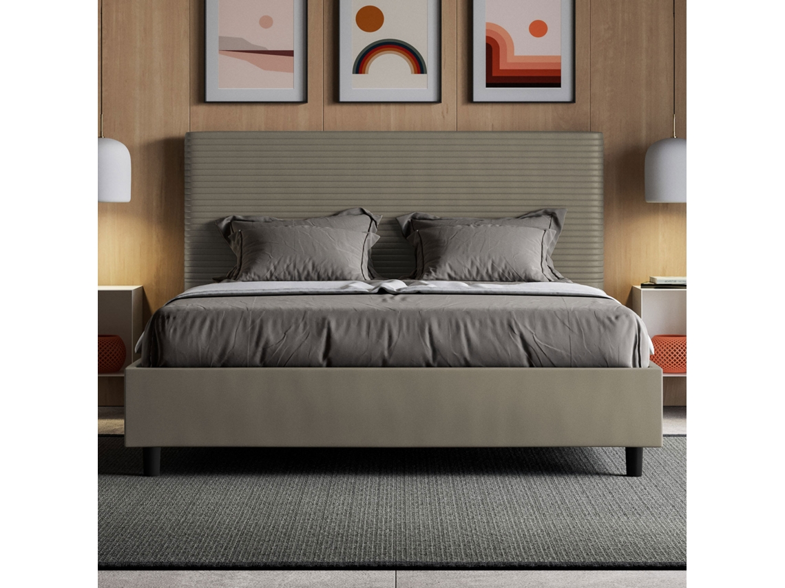 Cama de Casal Queen Size com Arrumação Estofada FocusITYHOME (160 x 210 cm - Painéis de Melamina e Couro Sintético)