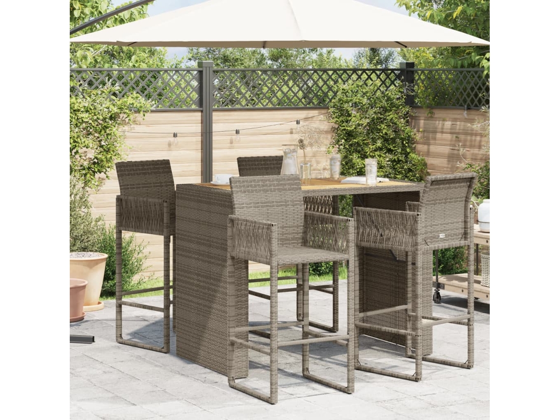 Mesa De Bar Para Jardim Mesa Para Exterior Com Tampo Em Acácia Vime Pe Cinza Lovely Home