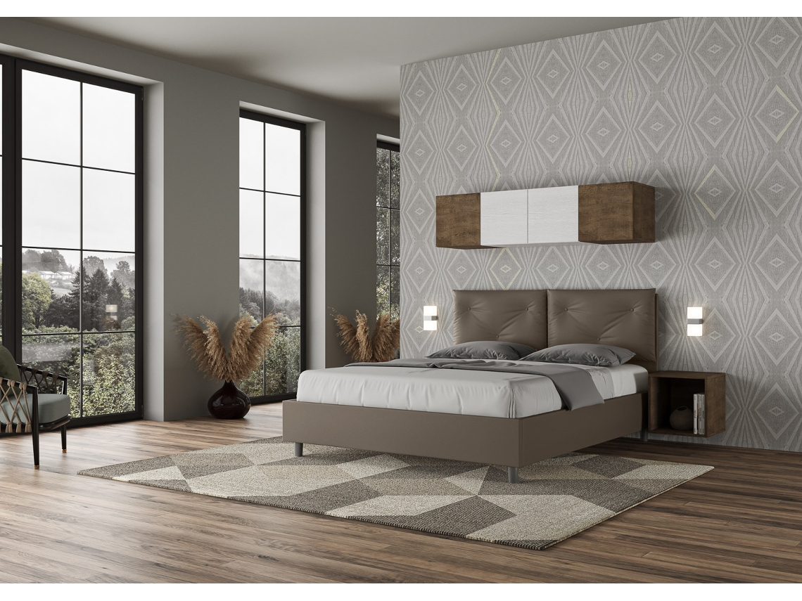 Cama de Casal Queen Size com Arrumação Estofada AppiaITYHOME (160 x 210 cm - Painéis de Melamina e Couro Sintético)