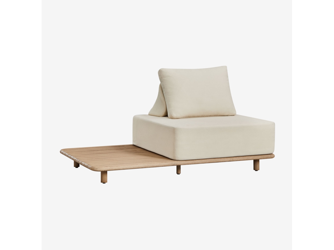 Poltrona Com Mesa Auxiliar Em Acácia Portet Poliéster Gardênia Branco Sklum