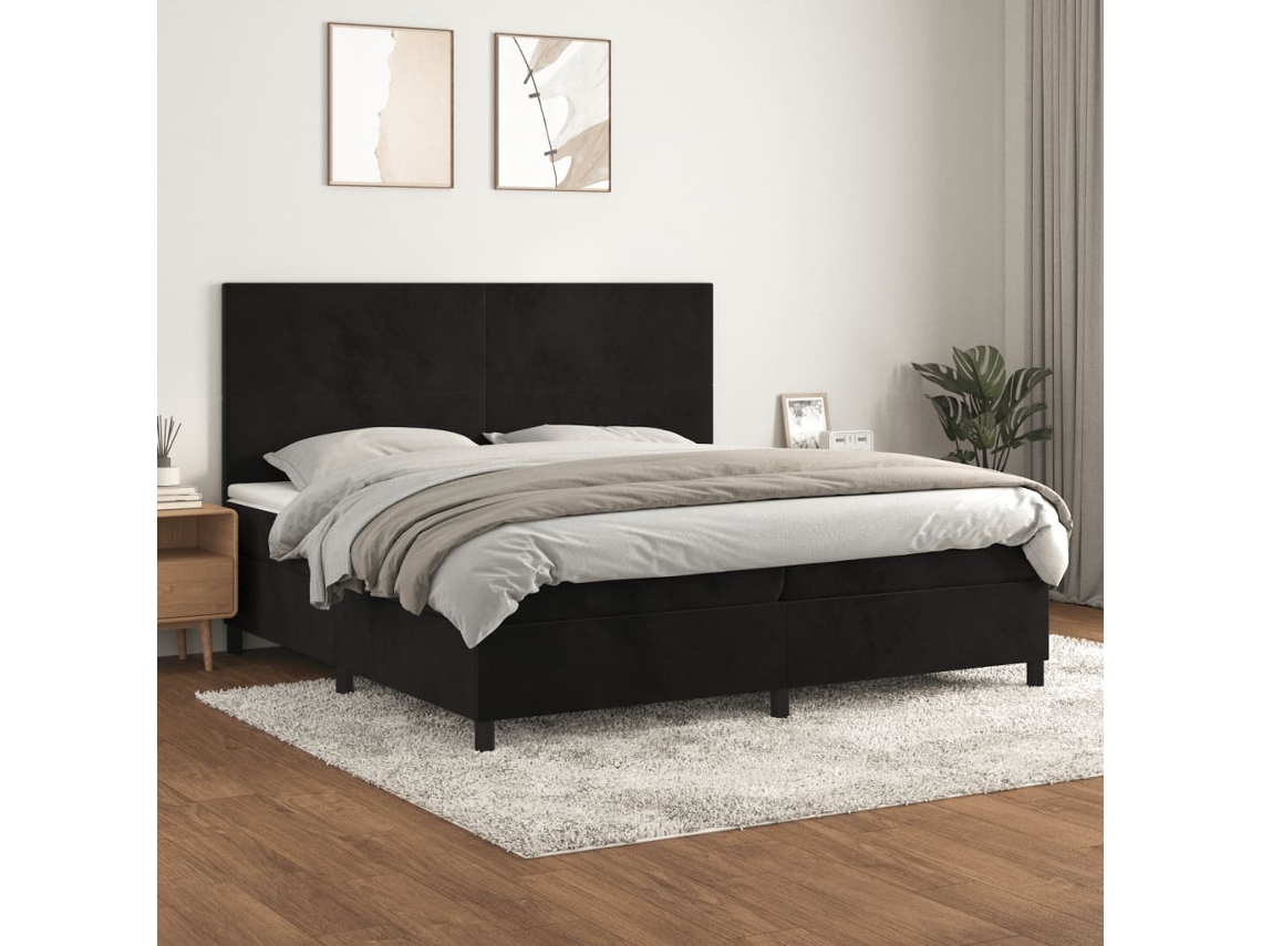 vidaXL Cama com molas/colchão 200x200 cm veludo preto