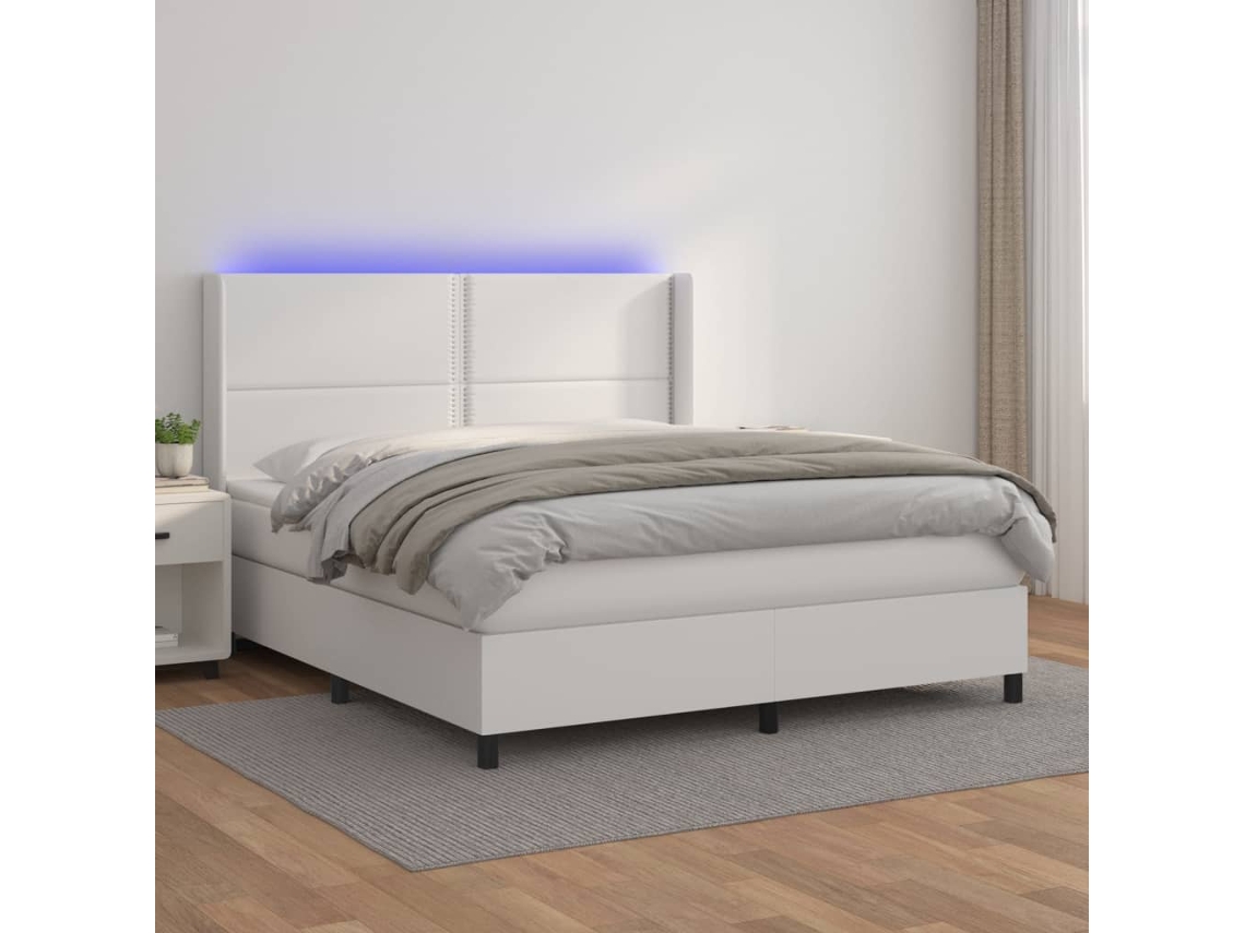 Cama Box Spring VIDAXL (Branco - Couro Artificial - 203 x 183 x 128 cm)