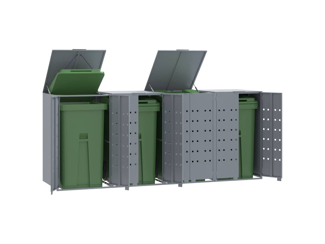 Abrigo para caixote do lixo VIDAXL Cinzeto Aço (276x79x117 cm)