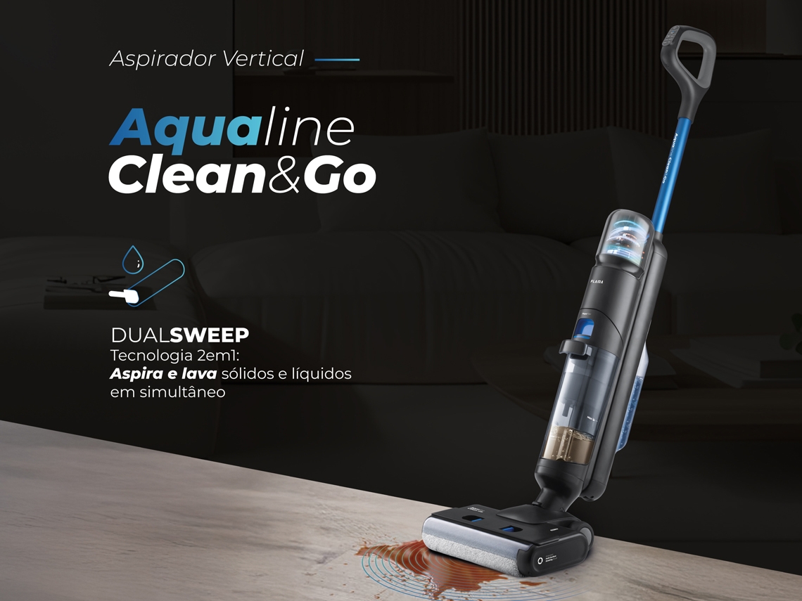 Aspirador Vertical FLAMA 1691FL Aqualine Clean e Go (Autonomia: 28 min - 550 ml - Preto e Azul)