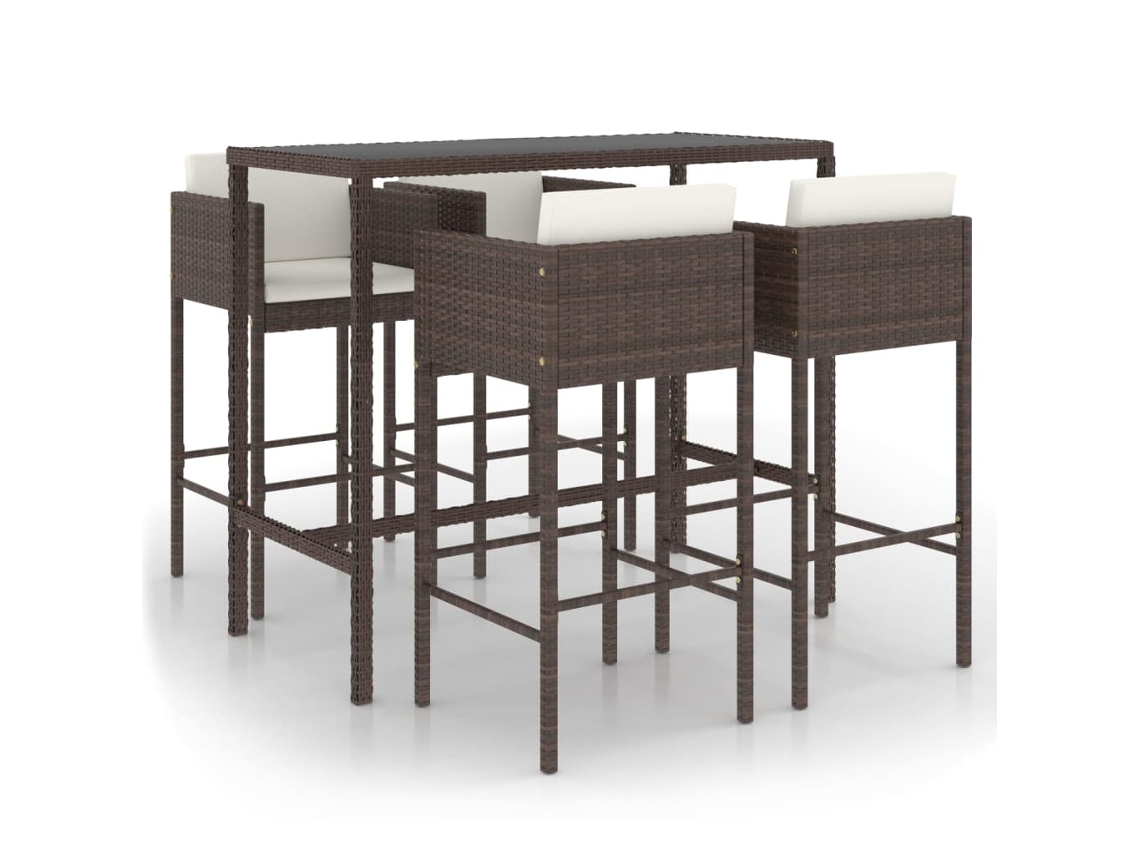 Conjunto de Bar de Jardim de 5 Peças com Almofadas de Vime Sintético Marrom