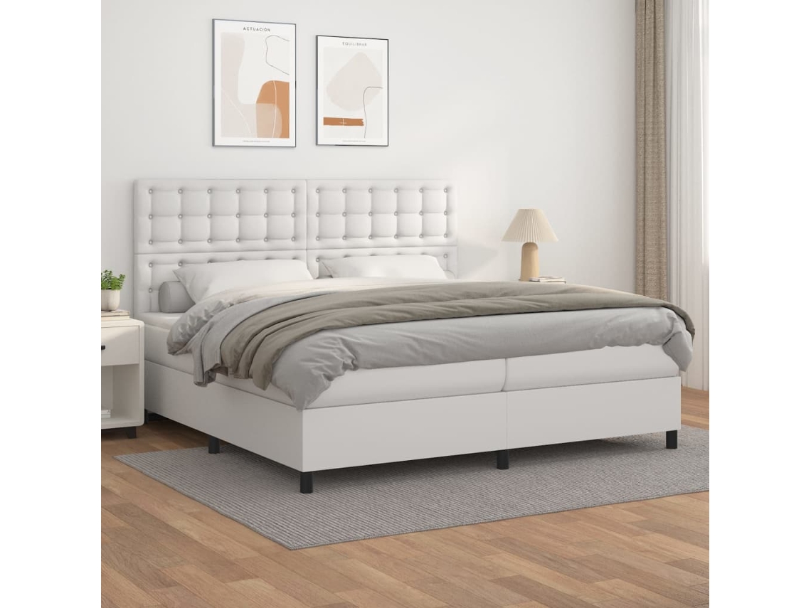 Cama Box Spring VIDAXL (Branco - Couro Artificial - 203 x 200 x 128 cm)