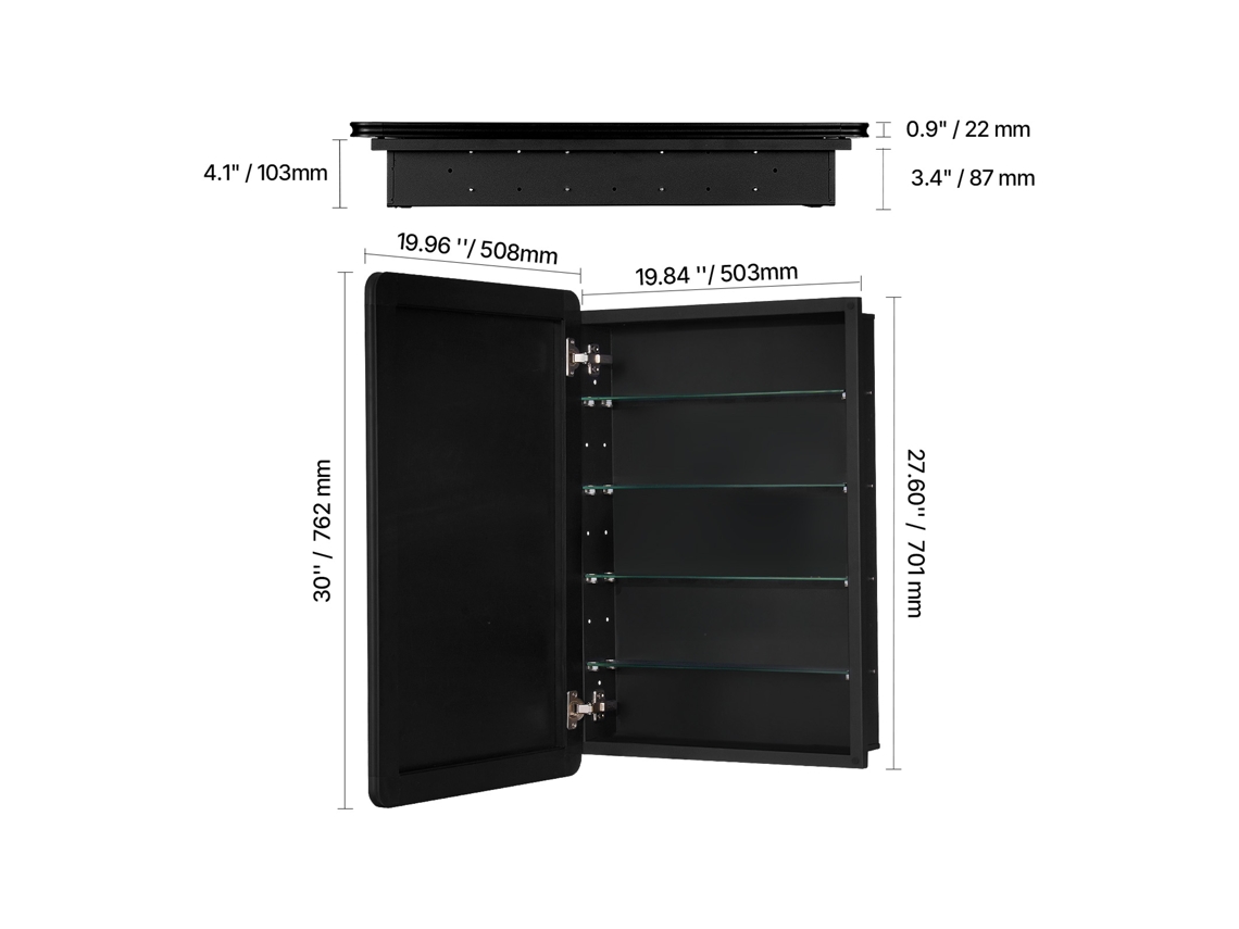 Armário De Medicamentos Succebuy De 20 X 30 Polegadas Com Espelho E Prateleiras Ajustáveis