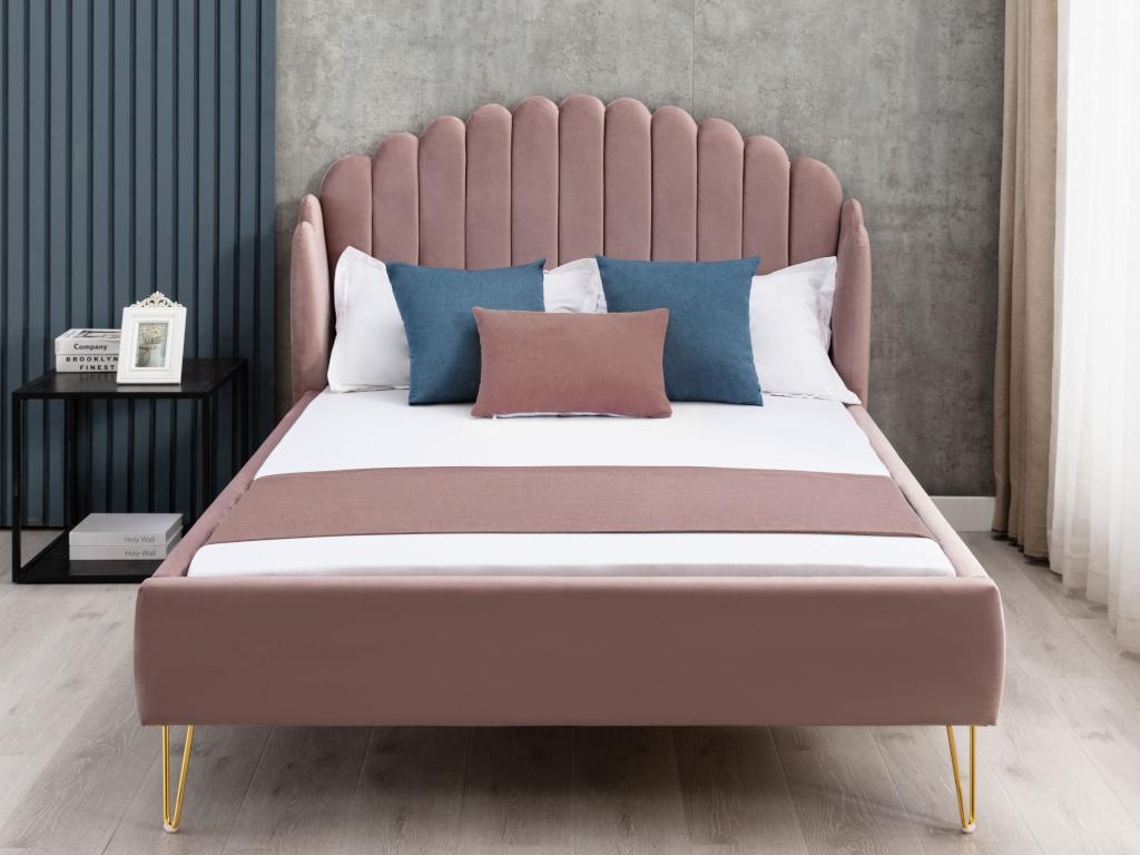 Estrutura de cama SAGALI VENTE-UNIQUE Rosa claro 140x190 cm - Com colchão - Com sommier