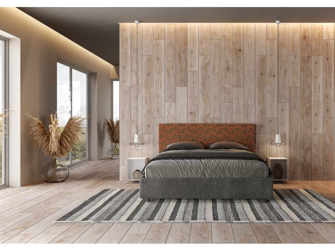 Cama de Casal Queen Size com Arrumação Estofada ArlaITYHOME (160 x 210 cm - Paneles de Melamina y tejido)