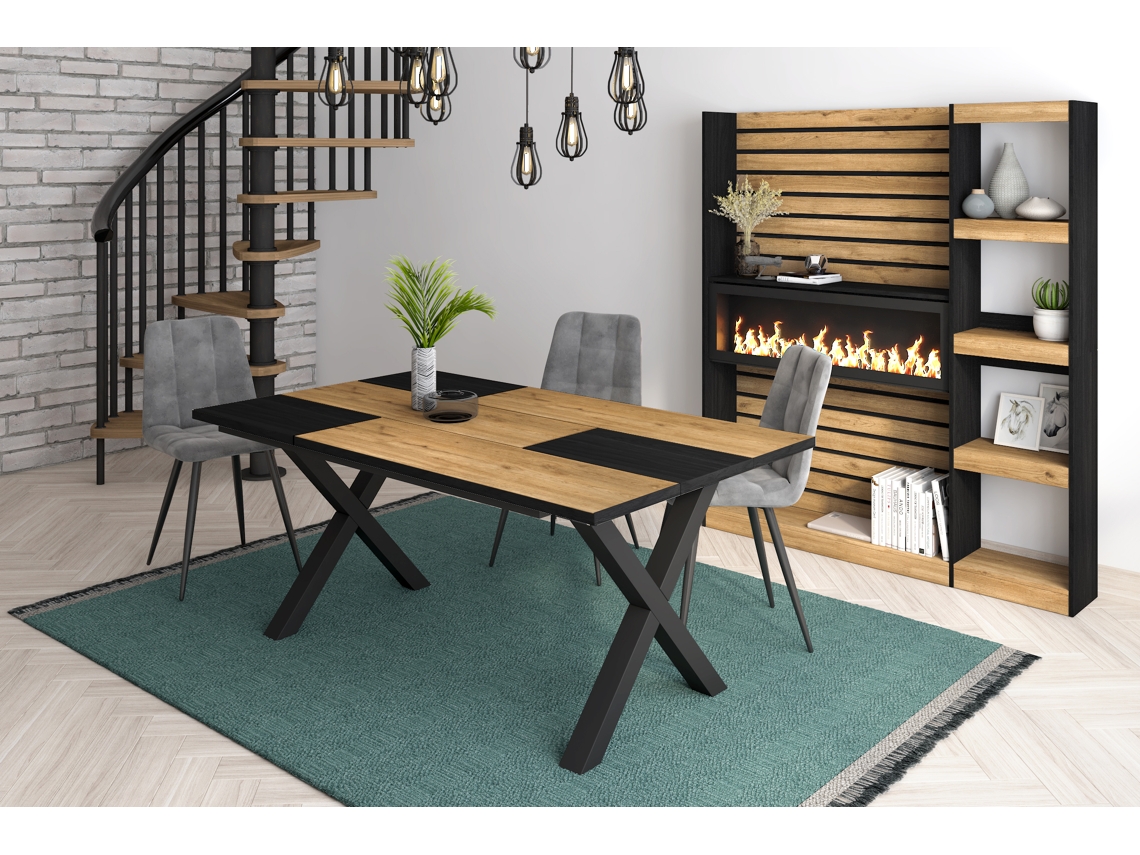 Mesa de Sala de Jantar 8 Pessoas 170 Ideal para Reuniões Familiares Oak e Black Estilo Industrial DUERMETE ONLINE