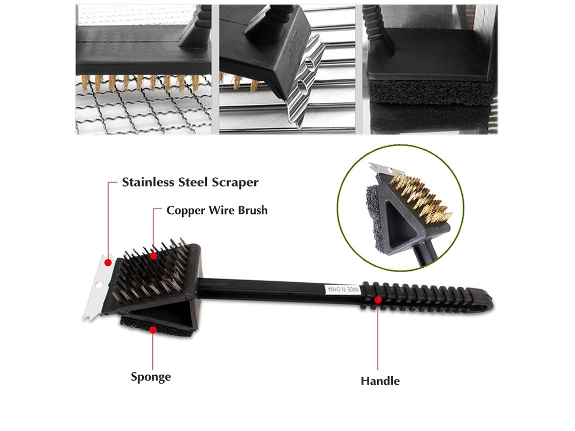 Escova de Limpeza para Churrasco WT-33 1 Escova para Churrasco com Esponja Raspadora