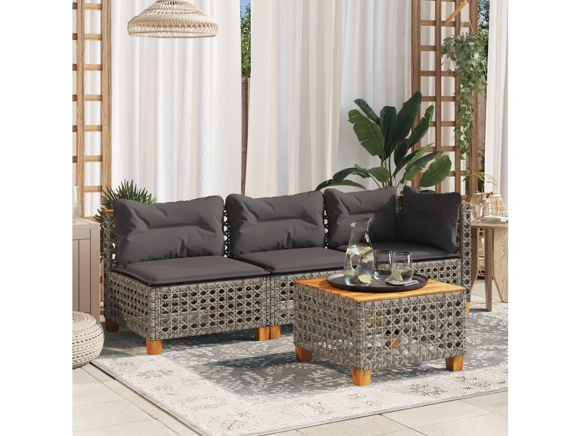 Mesa De Jardim 55x55x36 Cm Vime Pe E Madeira De Acácia Cinzento