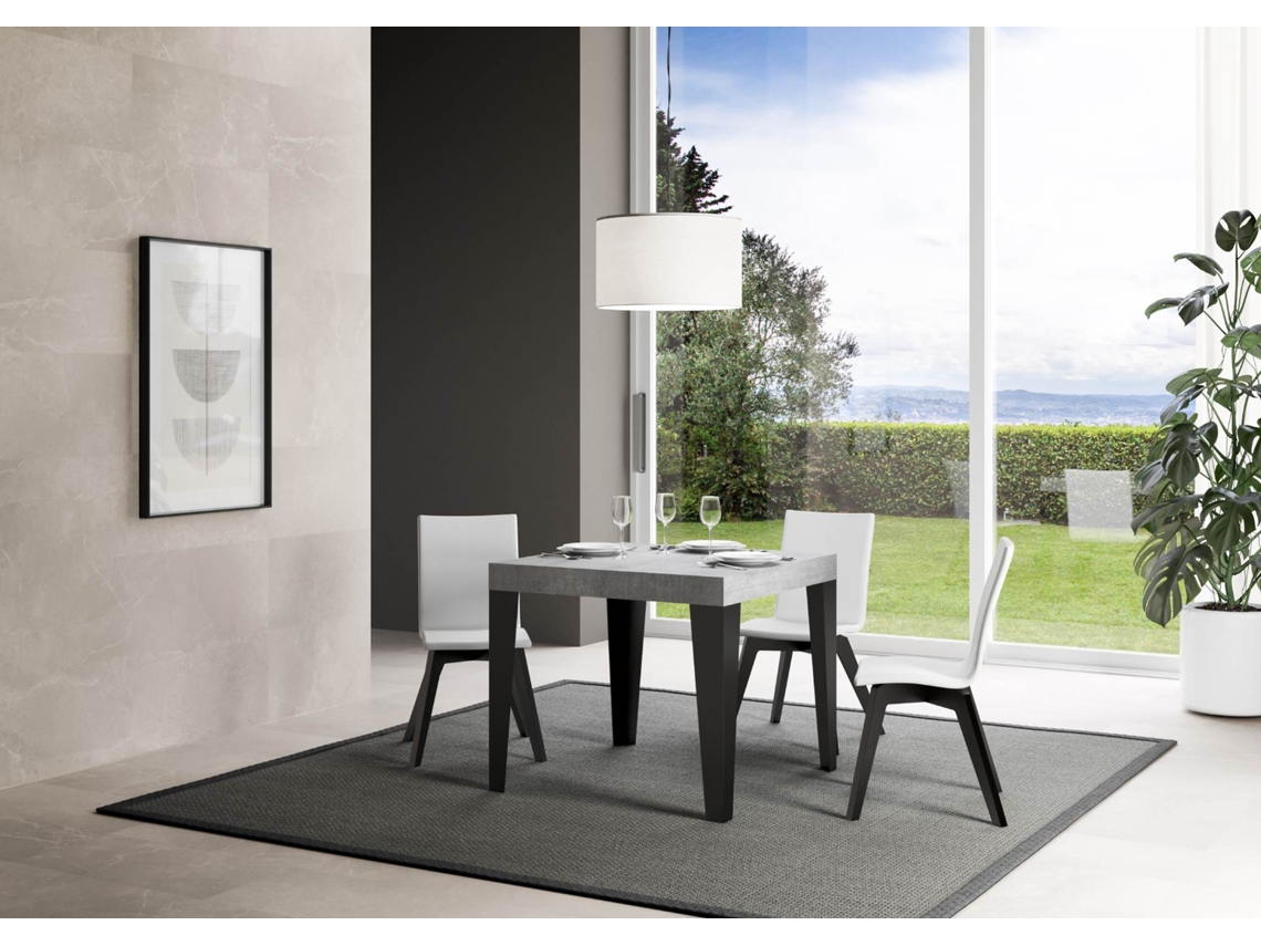 Mesa de Jantar Extensível 90X90/246 Cm Flame Premium Cimento Quadro Antracite ITAMOBY
