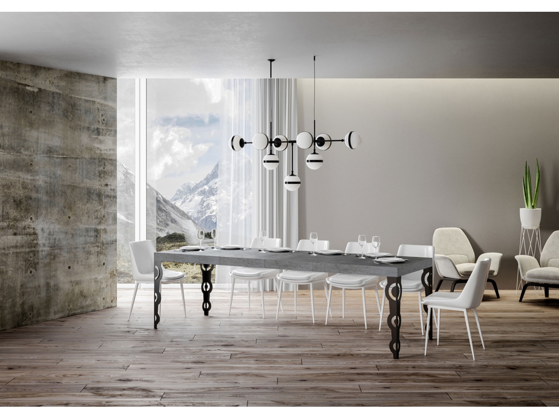 Mesa de Jantar Extensível 90X180/284 Cm Karamay Premium Cimento Quadro Antracite ITAMOBY