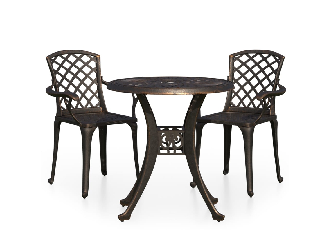 Mesa Bistrô e Cadeiras 3 Peças Alumínio Fundido Cor Bronze