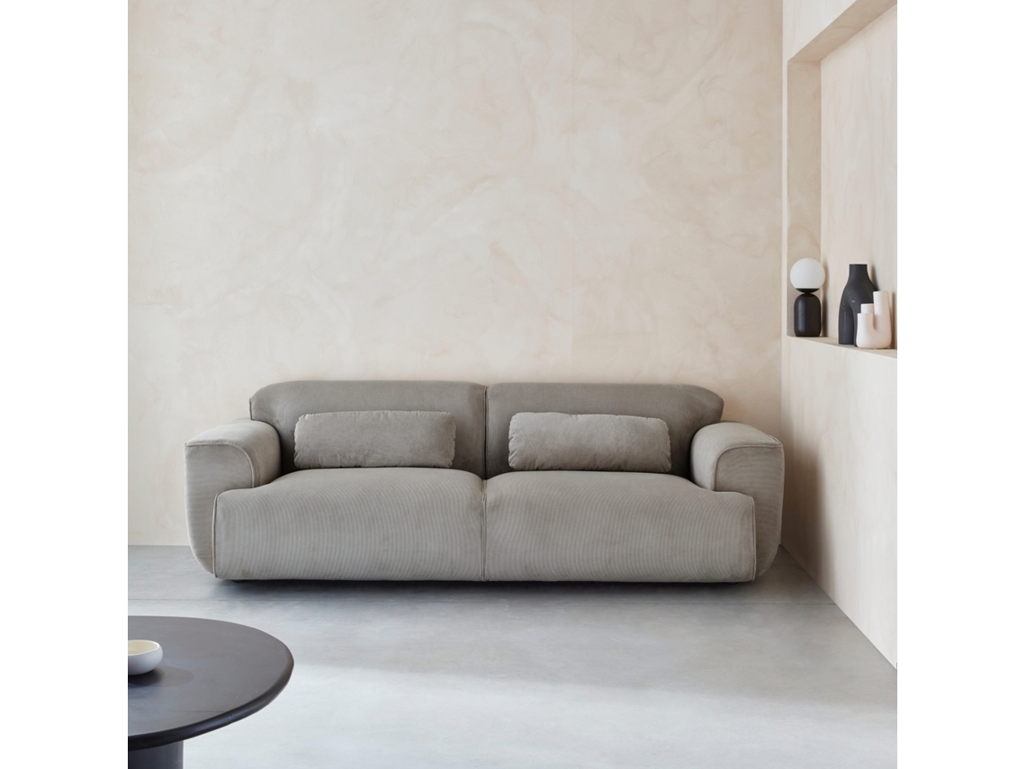 Sofá de 3 Lugares em Tecido de Bombazina Cinzento Claro SWEEEK