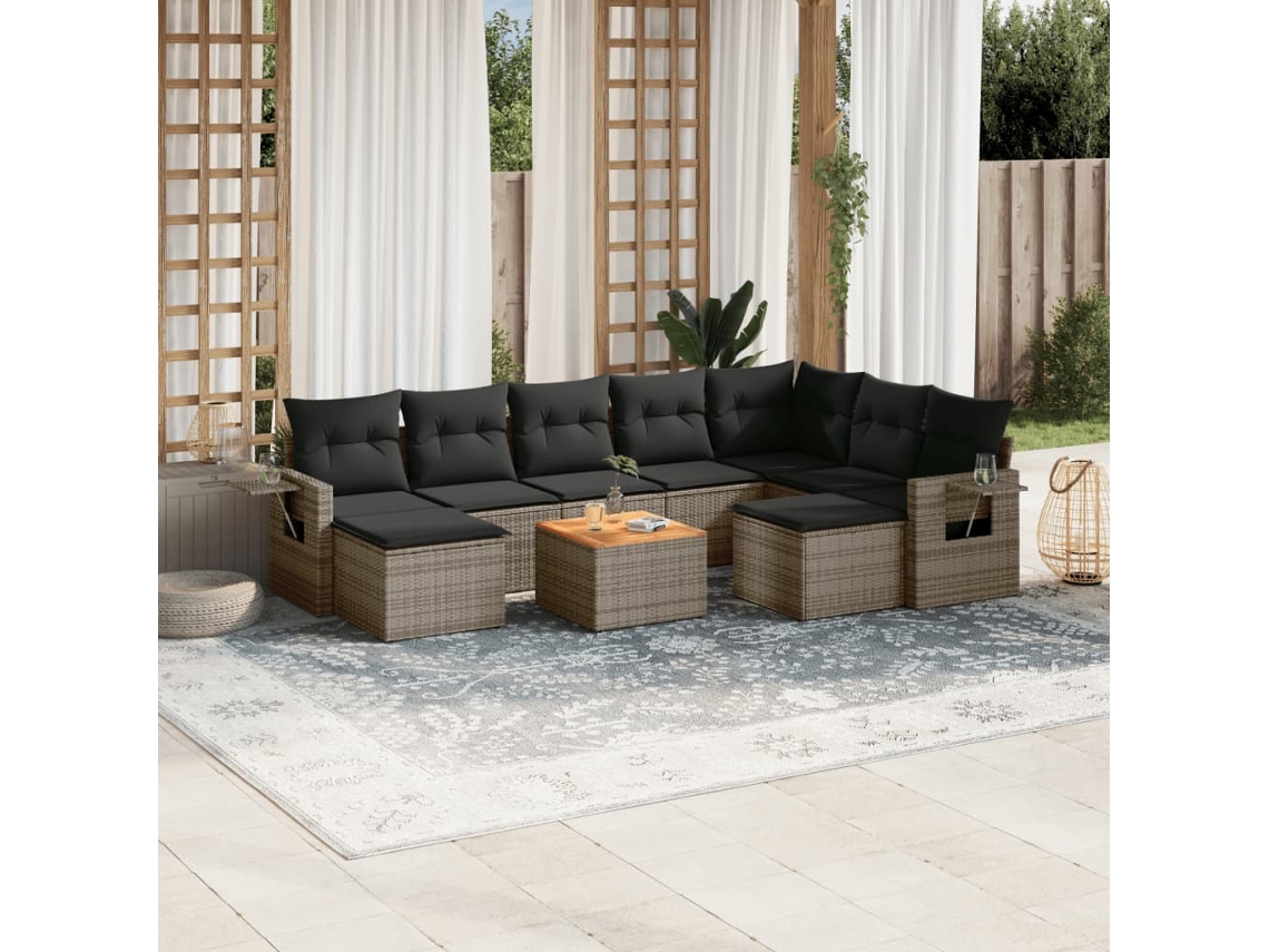 Conjunto 10 sofás de jardim c/ almofadões VIDAXL vime PE cinzento