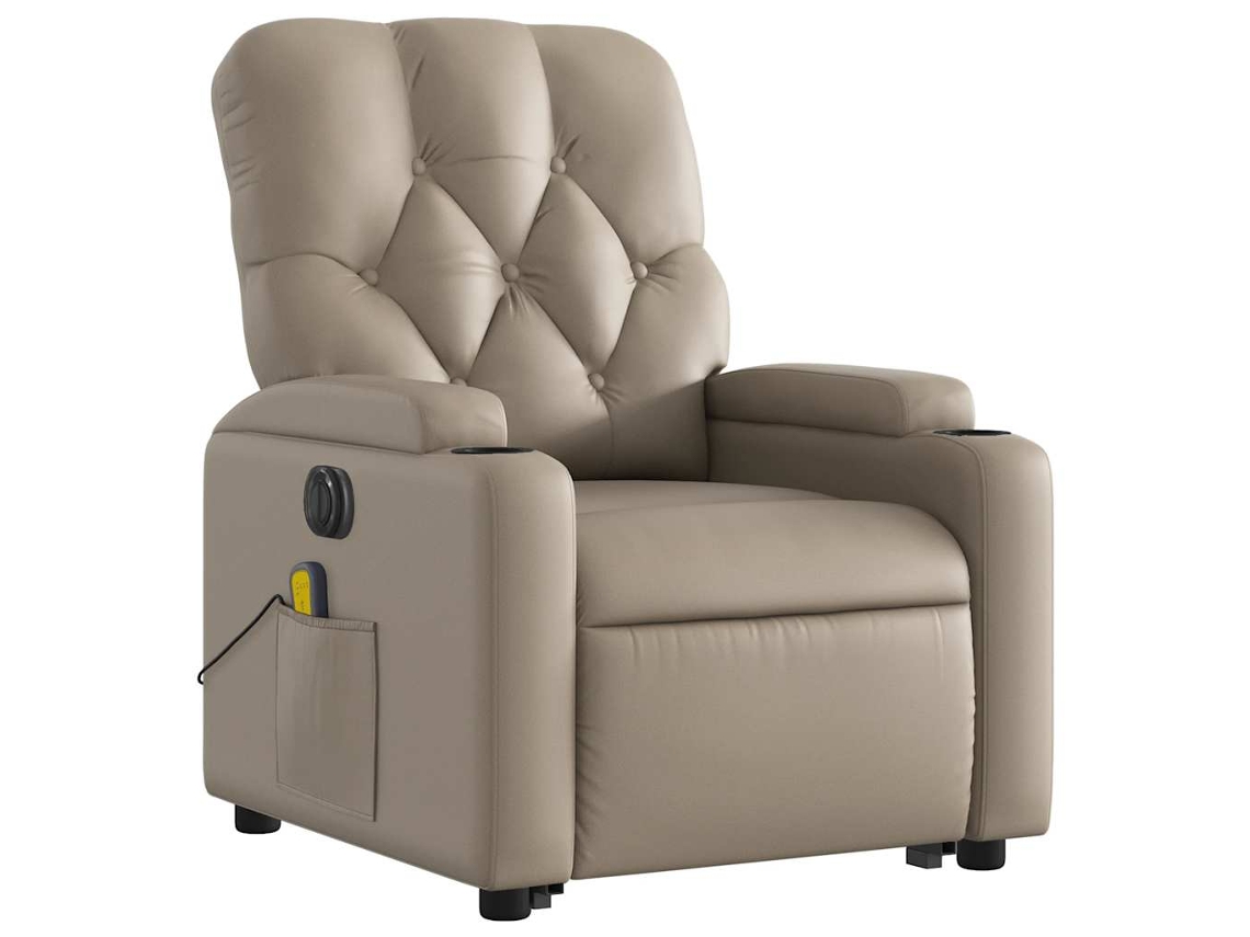 Poltrona reclinável elevatória elétrica couro artif. cappuccino