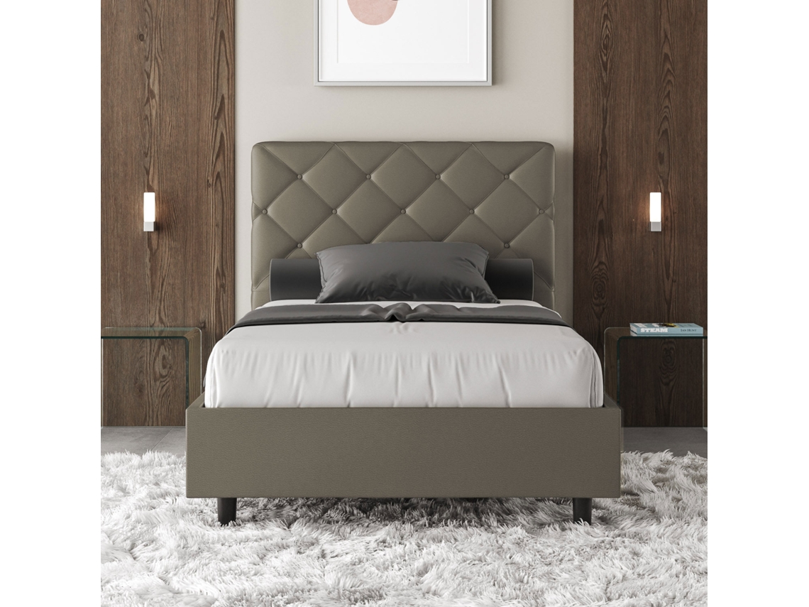 Cama de Casal Sem Estrado Estofada PriyaITYHOME (140 x 210 cm - Painéis de Melamina e Couro Sintético)