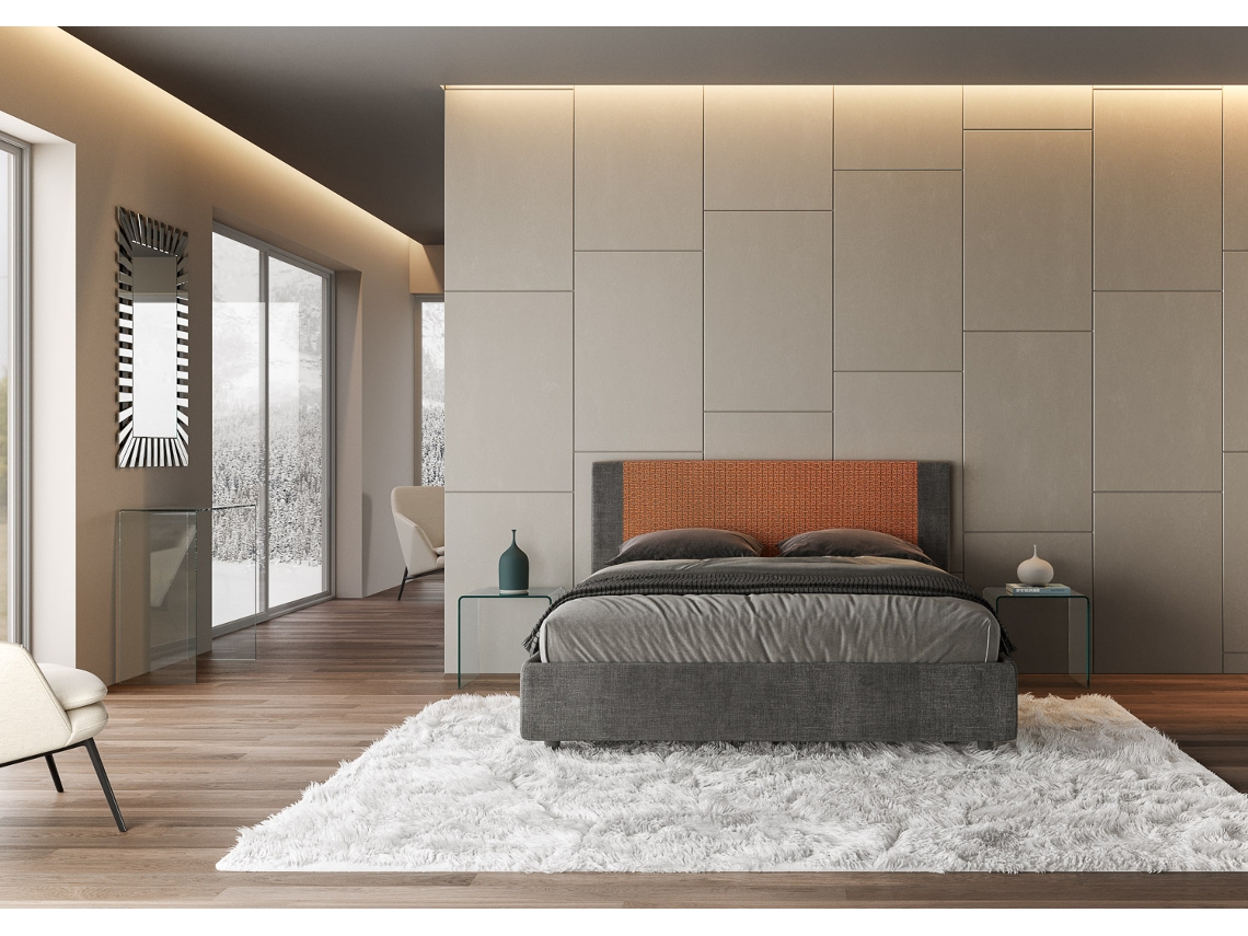 Cama de Casal Queen Size Sem Estrado Estofada RosalITYHOME (160 x 200 cm - Painéis de Melamina e tecido)