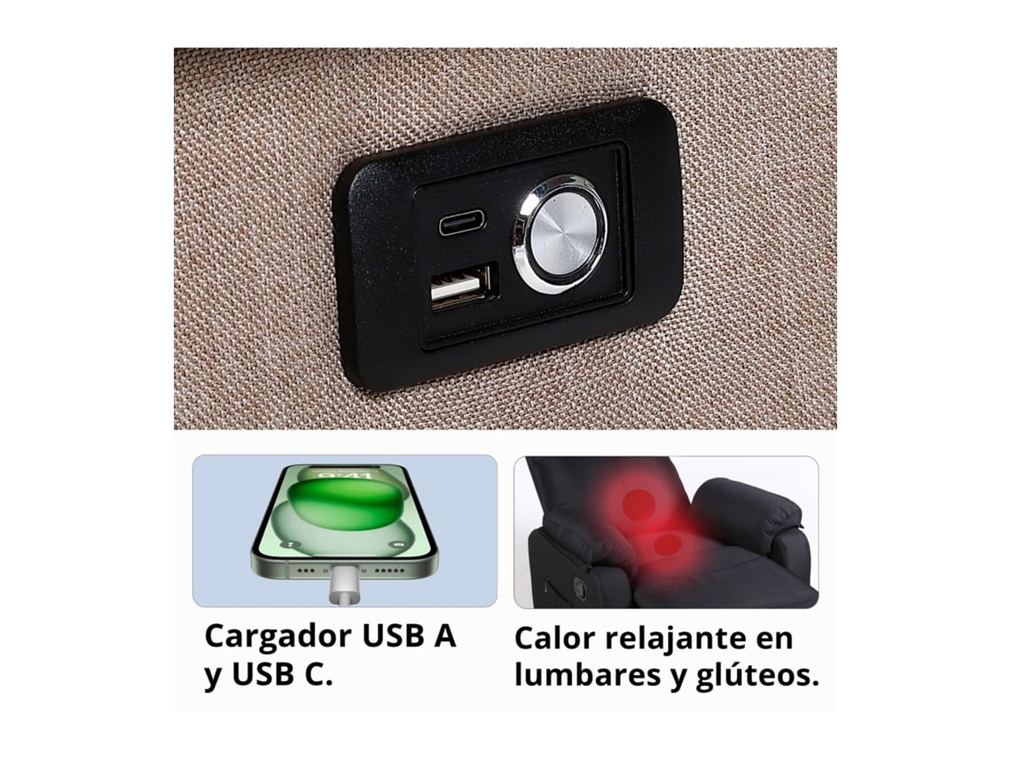 Ecode® Poltrona Reclinável Elétrica De Tecido Com Elevador Aquecimento E Usb Eco De