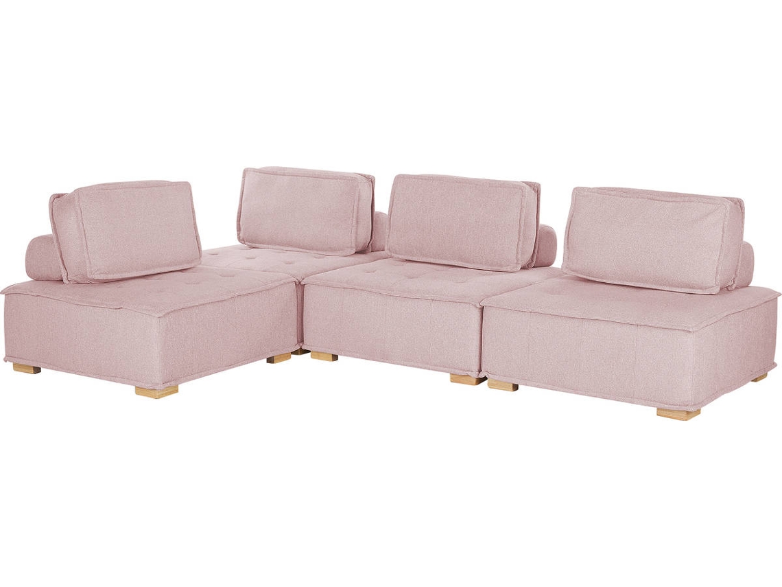 Sofá modular de esquina em tecido BELIANI Tibro de Poliéster Rosa 300x200x40