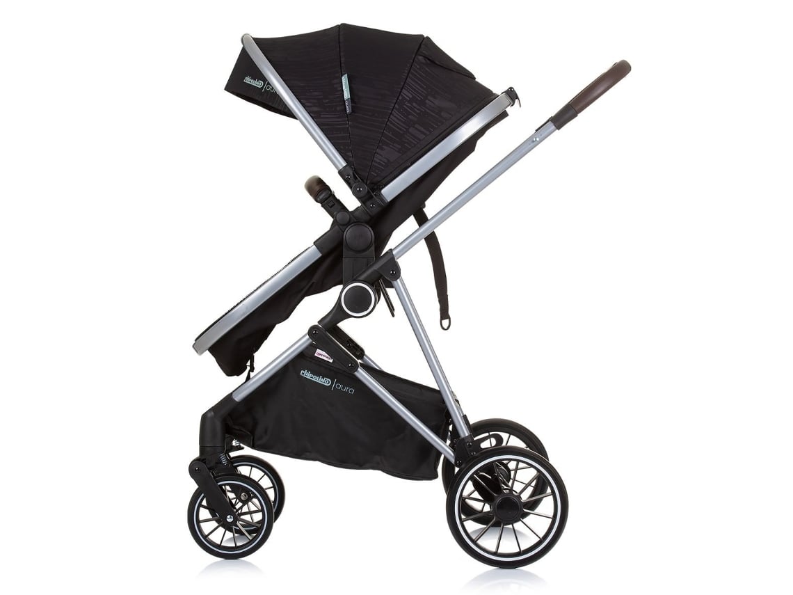 Pack Carrinho De Passeio Conversível Duo Aura Obsidian Prata Mini Berço Millie Preto Chipolino