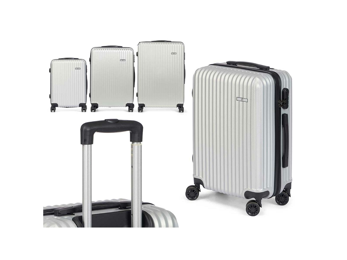 Conjunto de Malas Cinzento Claro Riscas 3 Peças BIGBUY HOME