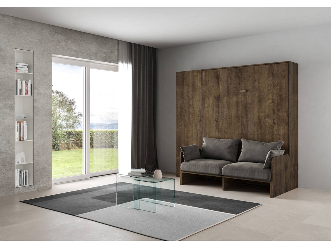 Cama Abatível 160 Vertical Sofà com Coluna ITAMOBY Kentaro Sofà (234 x 105 x 210 cm - Painéis em Melamina - Nogueira)