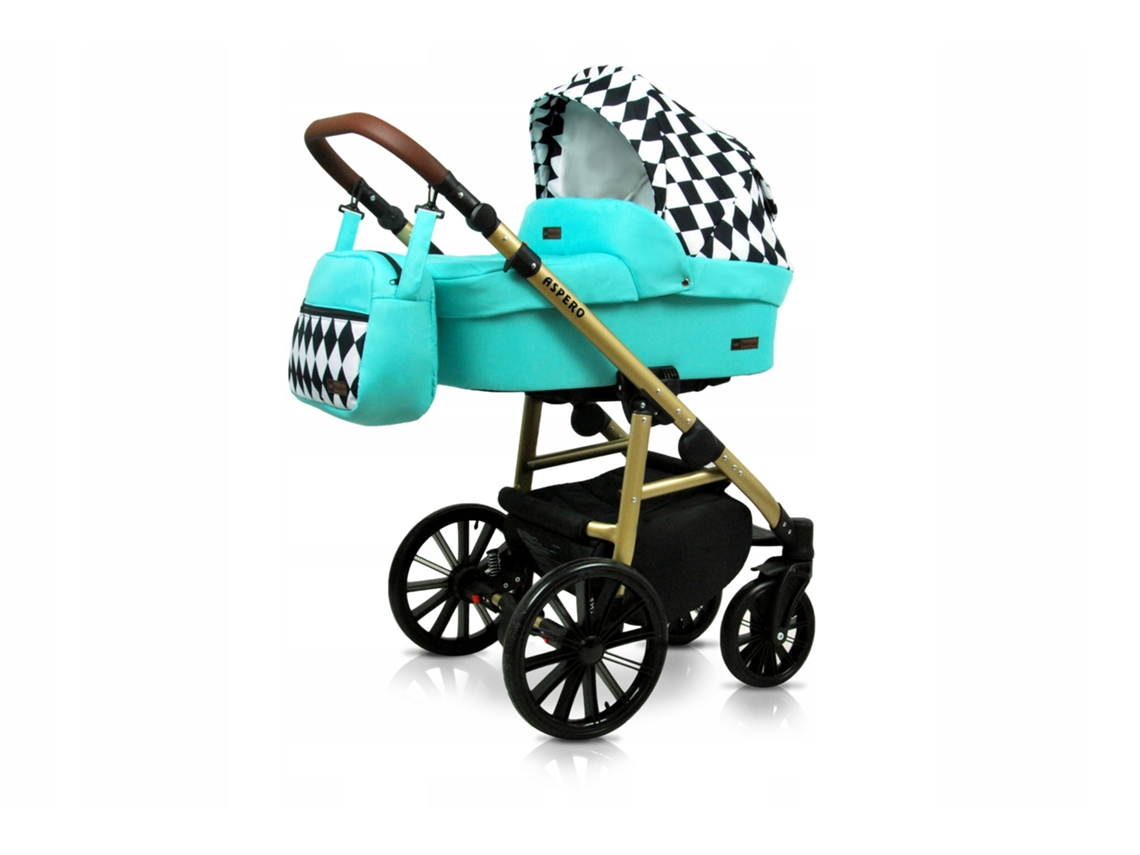 Carrinho de Bebé Multifuncional BABYLUX ASPERO 4 Em 1 -Mint diamond - Ajustável e dobrável Construção leve em alumínio - Reversibilidade - Acessórios