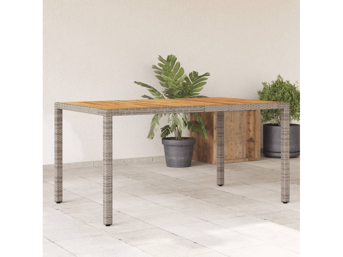 Mesa de Jardim com Tampo em VIDAXL Madeira de Acácia Vime Pe Cinzento 150X90X75Cm