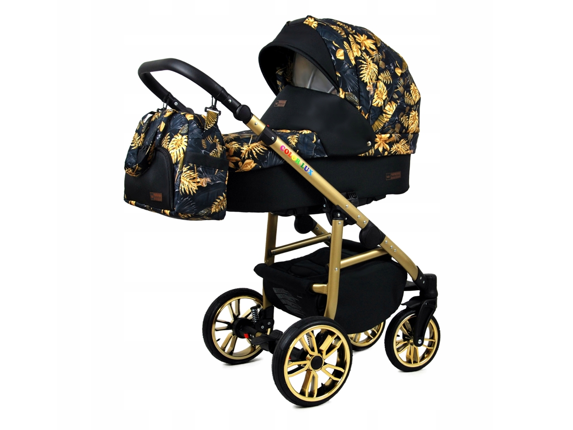 Carrinho de Bebé Multifuncional BABYLUX CLASSIC GOLD 3 Em 1 -Gold Jungle GOLD FRAME - Ajustável e dobrável Construção leve em alumínio - Acessórios