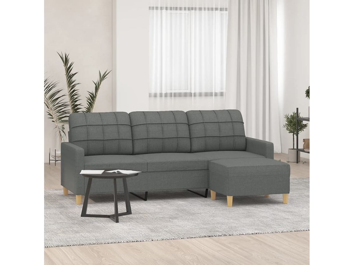 Sofá de 3 lugares com apoio de pés VIDAXL Cinzeto Tecido