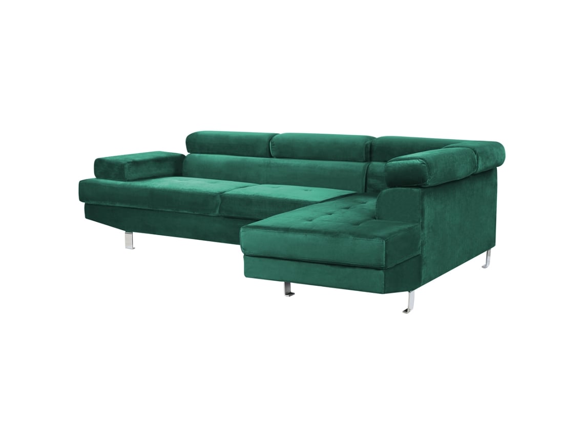 Sofá de esquina BELIANI Norrea de Veludo Verde 262x169x85