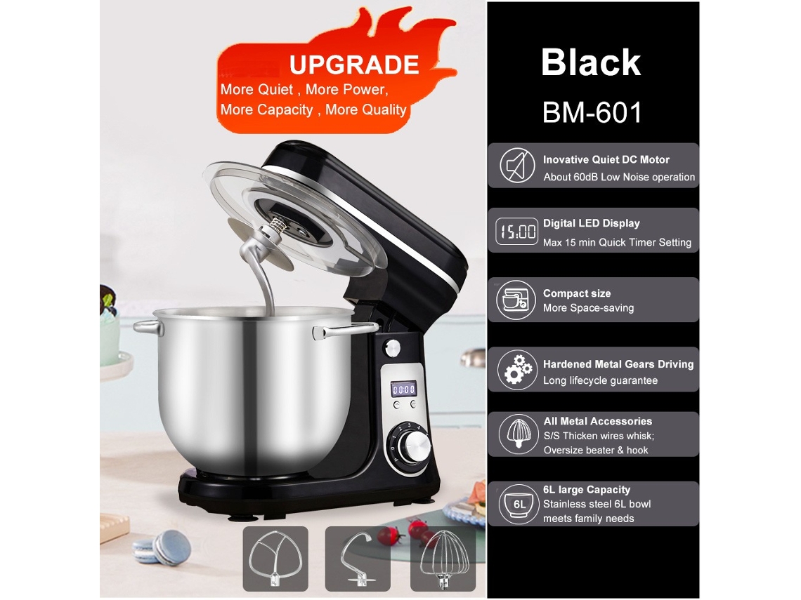 Batedeira para Comida de Cozinha BIOLOMIX Bm601 1200W Batedor de Ovos Cremoso Tigela de Aço Inoxidável 6L