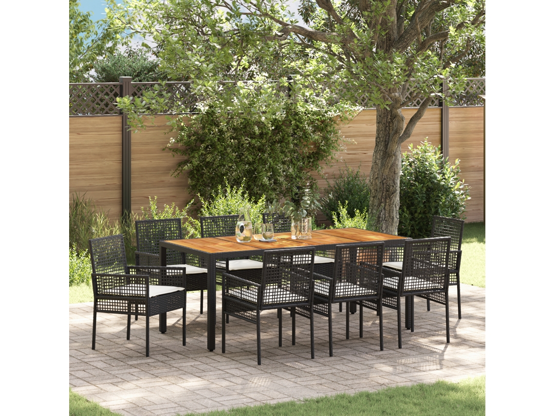 Conjunto 9 De Jantar De Jardim  Com Almofadas Vidaxl Preto Poliratã