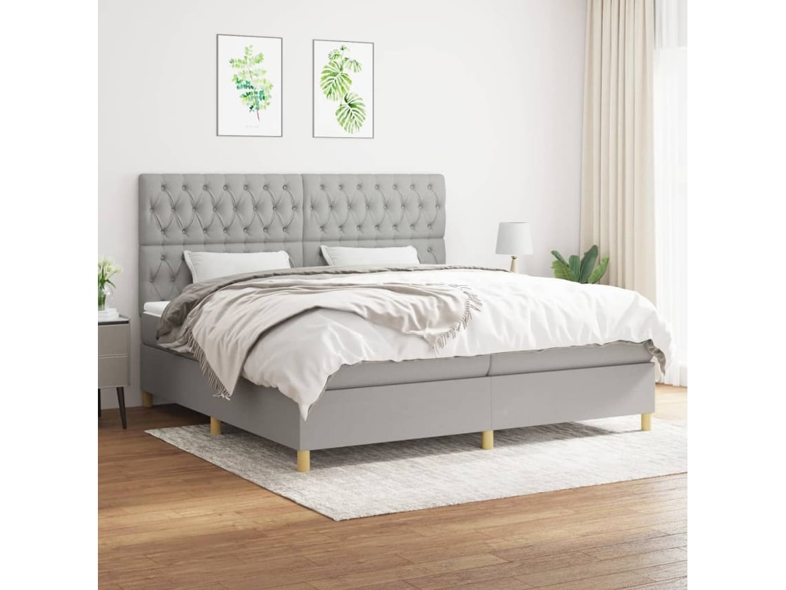 Cama box spring VIDAXL Cinzeto Tecido (200x200 cm)