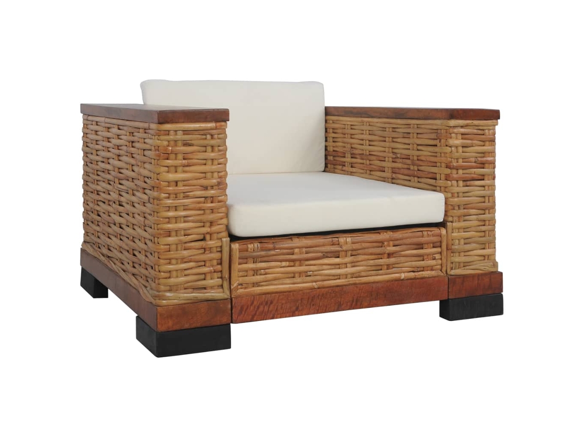 Conjunto 2 de sofás com almofadões VIDAXL vime natural castanho