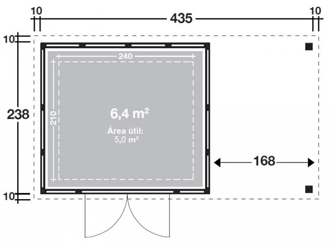 Abrigo de Jardim metálico NH6 com Apoio aberto pequeno à direita | Cinza Claro | (268 x 238) + (168 x 238) - NOVO HABITAT