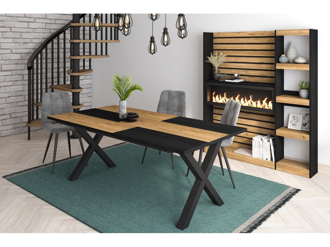 Mesa de Sala de Jantar 10 Pessoas 200 Ideal para Reuniões Familiares Oak e Black Estilo Industrial DUERMETE ONLINE