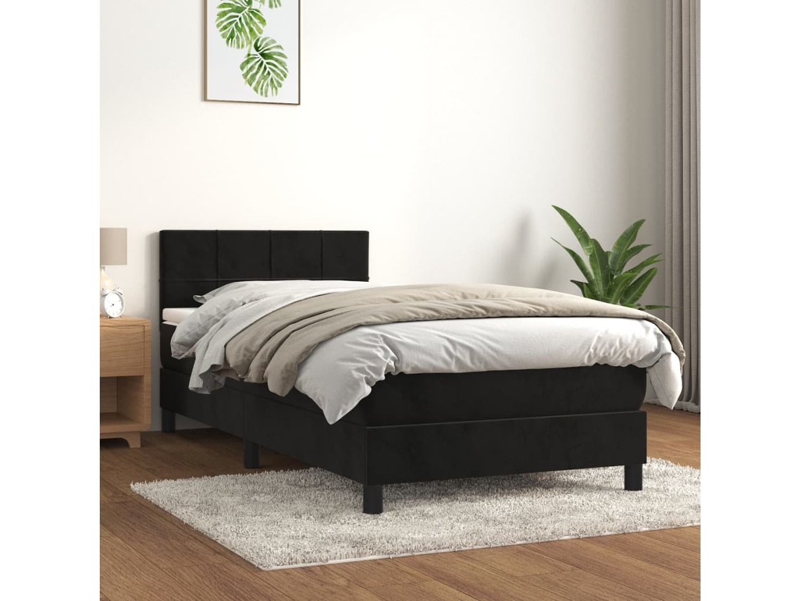 vidaXL Cama com molas/colchão 90x200 cm veludo preto