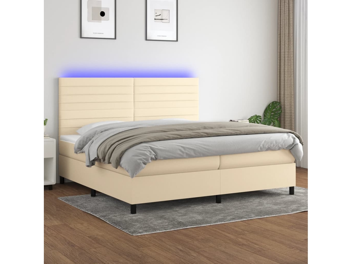 Cama Box Spring VIDAXL Colchão/LED (Bege - Tecido - 200 x 200 cm)