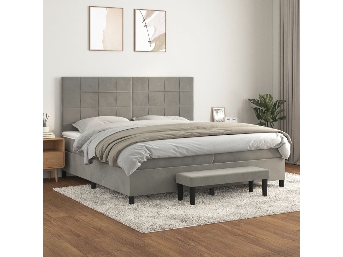 Cama Box Spring VIDAXL (Cinzento - Veludo - 203 x 200 x 128 cm)